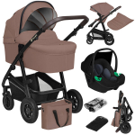 K&auml;ru 3in1 kuni 22 kg, vankrikorv + isteosa + turvah&auml;ll, &otilde;hkkummirattad, vedrustus, 360&deg; rattad, XXL varikatus &ndash; Lionelo Bianka Beige Taupe
