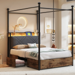 Raudvoodi baldahhiiniga, LED, USB, 90x190 cm