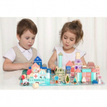 Medinių edukacinių blokelių miestas su kilimėliu 115 vnt.