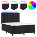 vidaXL kontinentaalvoodi madrats ja LED, must, 140x200 cm, samet