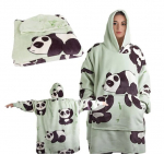 Soe panda pusa-plaid oversize tekk XXL 2in1 paksust karusnahast, pehme kapuutsiga