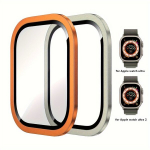 2 tk IWatch Ultra 2 Karastatud Klaas Kaitse&uuml;mbris 49mm, 1 gabalas titano spalvos + 1 gabalas oranžinio rėmo grūdinto stiklo plėvelės