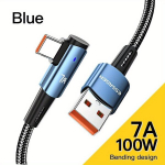Essager 7A 100W USB-C Kiire Laadija Kaabel, 90 Kraadi Nurga Pistik, Mėlyna