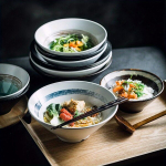700ml Keraamiline Kauss Jaapani Ramen Nuudlitele: Bambusest M&uuml;ts, Trompet Kuju. , B