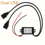 Kahe USB DC-DC Buck muunduradapter, 12V 24V kuni 5V 3A.
