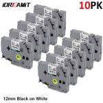 10 Pakki 12mm Lamineeritud Valge Teip Asendus Brotherile TZe-231 Must Valgel Sildimasinale