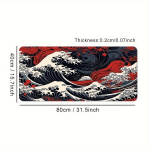 V&auml;line k&otilde;vaketas Punane Laineline Suur Gaming Hiirepadi - Laiendatud Libisemisvastane Kummist Arvutilaua Matt T&auml;psete &Otilde;mblustega Servadega, Pestav Piklik Ristk&uuml;lik Kontorisse ja eSporti., 31,5 x 15,7 colio (800 x 400 x 2 mm)