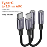 USB Type C Kuni 3,5mm AUX K&otilde;rvaklappide Adapter Xiaomi Mi 10 Ja Samsung Galaxy S21 Type-C 3,5 Jag Audio Kaabel, Pilka 3 pakuotės