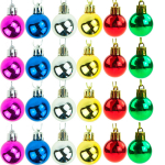 Pakabinami eglutės žaisliukai - spalvingi rutuliukai, 3 cm, 24 vnt.