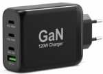 Lādētājs Port Power Delivery and Quick Charge 120W GaN USB-C & USB-A Black
