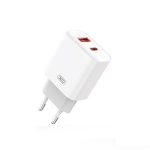 XO seinalaadija CE12 PD QC 3.0 20W 1x USB 1x USB-C valge