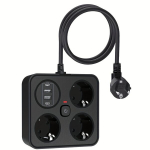 1tk 1.8M voolu pikendusjuhe, 7-in-1 pistikupesa., Juoda