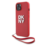 DKNY PU Nahk ja Silikoon Tagakate Rihmaga iPhone 15-le Punases