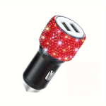 Bling Kristall Dual-USB Autolaadija, Kompaktne Kiirlaadija Adapter., Automobilinis pakrovėjas-raudonas