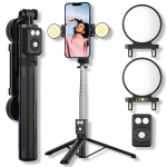 Multifunktsionaalne selfie stick ja statiiv kaugjuhtimispuldi ja LED-tuledega LIVMAN B12S, 1,1m