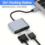 Gopala 4-in-1 Dokkimisjaam: 4K/30Hz HDTV, 1080P VGA, USB 3.0, PD 100W Laadimine.
