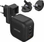 Toalaadija Unitek GaN 2x USB-C 1x USB-A 2x USB-C 1x USB-A PD QC 3.0 66W BLACK