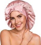 Mulberry Silk Hair Bonnet &ouml;&ouml;une m&uuml;ts, pehme kahekihiline siidist &ouml;&ouml;m&uuml;ts lokkis juustele, hingav, reguleeritav lai rihm p&auml;he sidumiseks, roosa