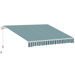 Outsunny k&auml;sitsi kokkupandav varrega markiis Markiis 4m k&auml;sikangiga R&otilde;du markiis P&auml;ikesekaitse r&otilde;dule seinale paigaldatav alumiinium valge+roheline 395 x 245 cm