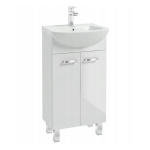 Vannitoakapp valamuga vabalt seisev valge 2 ust kroomitud segistuskraan 45cm