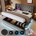 Kahekohaline voodi h&uuml;draulikaga, USB-C, LED, 180x200 cm, 1 tk