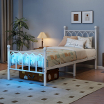 Metallvoodi raam, USB, LED, 90x200 cm, valge