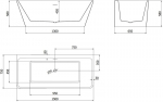 Mexen Volta vanni vabaltseisev seinarinnaline 150 x 75 cm, valge, &uuml;levooluga gun gray harjatud - 51131507500-66, 150 x 75 cm