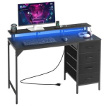 Arvutilaud nutika LED-valgustuse, pistikupesade ja 4 sahtliga, 120 cm