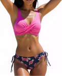 Kaheosaline bikiinikomplekt Push Up lilleline roosa S, S
