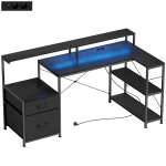 Arvutilaud sahtlite ja LED-valgustusega 165x80 cm, must