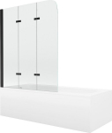 Mexen Vega ristk&uuml;likukujuline vann 170 x 70 cm koos &uuml;mbrise ja 3-osalise du&scaron;iseinaga 120 cm, l&auml;bipaistev, must, Mexen Vega stačiakampė vonia 170 x 70 cm su apdaila ir trijų dalių ekranėliu 120 cm, skaidrus, juodas