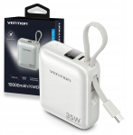 Akupank Vention 10000mAh 35W PD z wbudowanym kablem USB-C bezowy
