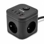 Pikenduskaabel 3 pesa ja 4 Usb pistikuga, 1,4m, must