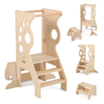 K&ouml;&ouml;gitool-astmelaud, 2-&uuml;hes puidust &otilde;ppimistorn, 72x59x90.5 cm, naturaalne, Montessori stiil
