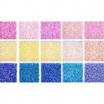 Klaasist &uuml;mmargused toruhelmed 12/0 RainBow&reg; 15 heledat v&auml;rvi 10 g komplekt