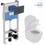 Seinale paigaldatav raamiga WC-pott Komplekti kuulub aeglaselt sulguva kaane ja peidetud s&uuml;steemiga Prosys 120M Ideal Standard Tesi AquaBlade WC-pott, samuti must tualettpoti nupp.