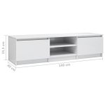 vidaXL telerikapp, k&otilde;rgl&auml;ikega valge, 140 x 40 x 35,5, puitlaastplaat