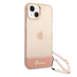 Guess PC/TPU Camera Outline Translucent Case with Strap for iPhone 14 Plus Pink