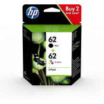 HP 62 2 tk mustekassettide pakett musta ja kolme originaalv&auml;rvi (N9J71AE) Officejet Mobile 250, Envy 5540/5640/7640 jaoks