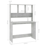 vidaXL kirjutuslaud riiulitega betoonhall 110x45x157 cm puitlaastplaat