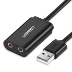 USB-heliadapter Ugreen 3,5 mm minipistik 15cm, must 30724