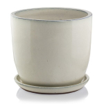 Keraamiline lillepott GLAZED, &uuml;mmargune, taldrikuga, kreemjas, 32 x 26 (K) cm