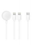 3in1 jaoks iPhone Lightning 8-pin + iPhone Lightning 8-pin + Apple Watch to Type-C, 3W 1A kaabel / juhe / laadija valge