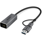 YENKEE, 3.0 USB A/3.1 (Gen 1) USB-C - RJ45 (Ethernet), 1000Mbps, 0.15m, alumiiniumkorpus, hall/must, -