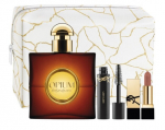 Komplekt Yves Saint Laurent Opium naistele: parf&uuml;&uuml;mvesi EDP, 50 ml + huulepulk, 1,3 g + ripsmetu&scaron;&scaron;, 2 ml + kosmeetikakott
