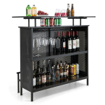Costway k&ouml;&ouml;gi baarilaud 2 veiniriiuli, 6 klaasihoidja ja reguleeritavate jalgadega 120 x 50 x 106,5 cm, must
