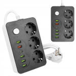 Masterled pikendusjuhe 2m 6x usb maandusega 3 pesa must 3x1mm