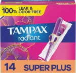 Tampax Radiant tampoonid Super Plus imavusega, l&otilde;hnatud, pakis 14 tk (pakend v&otilde;ib varieeruda)