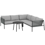 Outsunny aiam&ouml;&ouml;blikomplekt pol&uuml;rattan lounge komplekt nurgas diivan laud padjad ilmastikukindel istumisgrupp 6 inimesele v&auml;ljas r&otilde;du m&ouml;&ouml;blikomplekt aia lounge terrassim&ouml;&ouml;bel aia r&otilde;dule tumehall, Tamsiai pilka