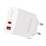 Entac kiirlaadija USB-C + USB-A 20W valge